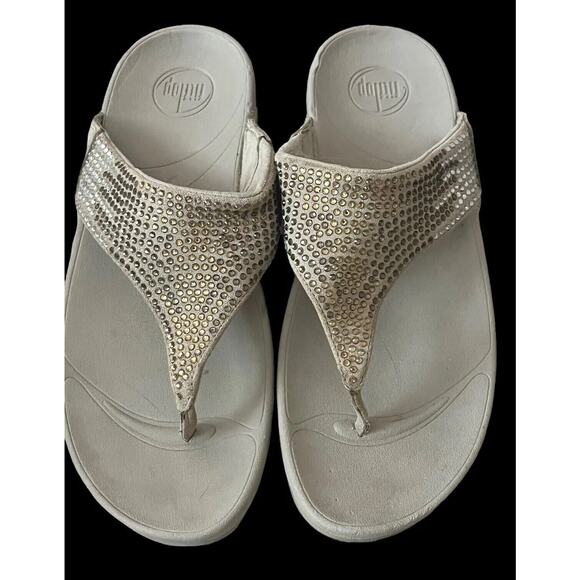 Fitflop Suede Crystal Rokkit Sandals •Women 9/EU 41• Flare Rhinestones Beige - Picture 1 of 9